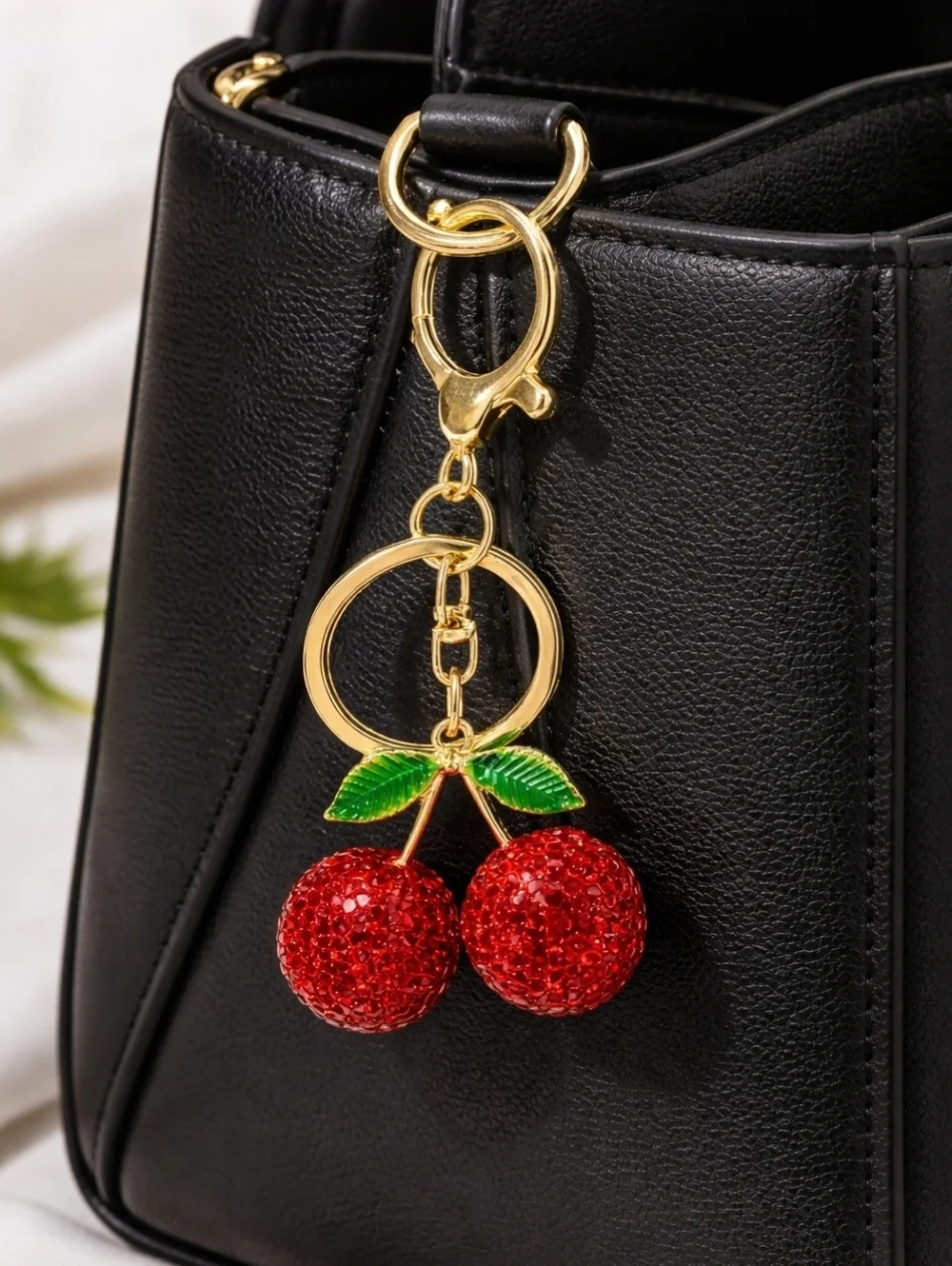 Cherry Keychain/Bag Charm with Crystal Rhinestones
